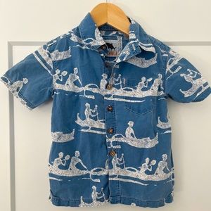 Kahala Toddler XXS 2-3 Blue Short Sleeve Button Up Hawaiian Shirt Canoe Boat